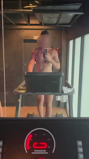 Working out naked on treadmill at the gym