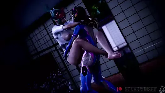 Overwatch D Va et Kiriko, lesbiennes, se doigtent la chatte par MonarchnsFW (animation avec son) 3D Hentai Porno SFM