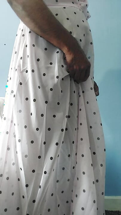 Boy masturbating wearing a Silk Seethrough Wet Pink polka dots Gawun