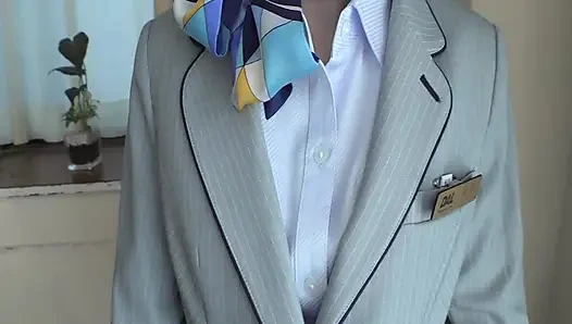 Elegant Flight Attendant. Gentle Smile Turns Into Intense Desire!