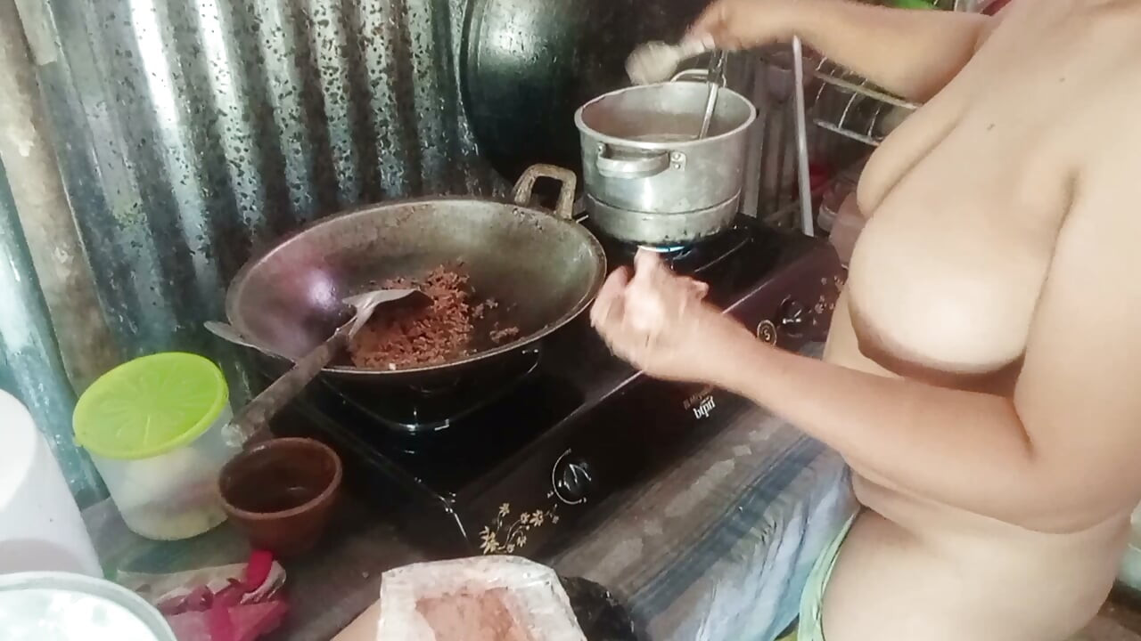 Stripping mother-in-law who is cooking