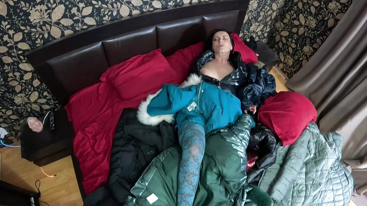 Shiny Downjacket Fetish MILF. Multiple Jackets, Rough Fuck and Cum All Over My Coat
