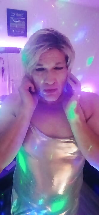 Sissy Molly Transgirlmolly731 - Gold Shiny Dress Dance & Dirty Talk