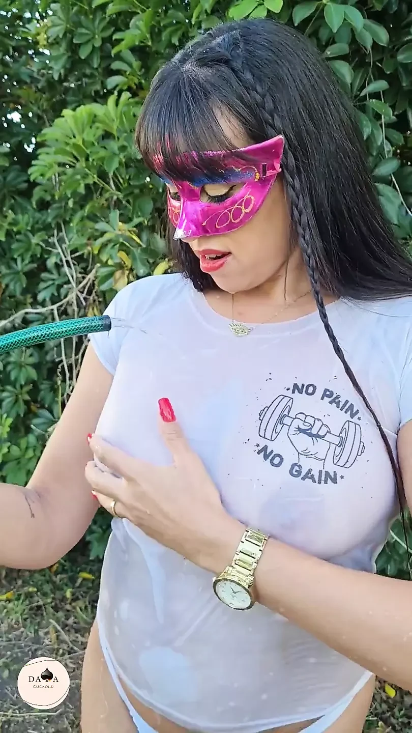 Whore Wife Taking a Hose Shower