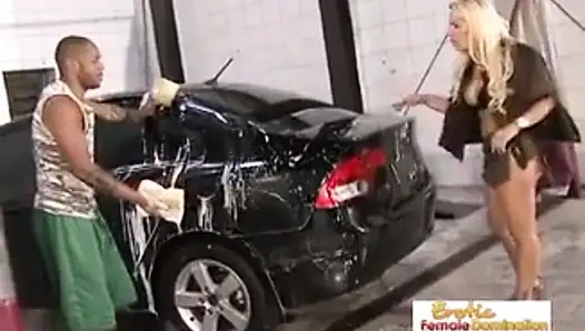Customer gets her asshole fucked hard on her car at the carwash