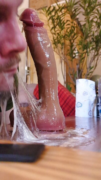 Hardcore gagging while deepthroating big dildo (slowmotion)