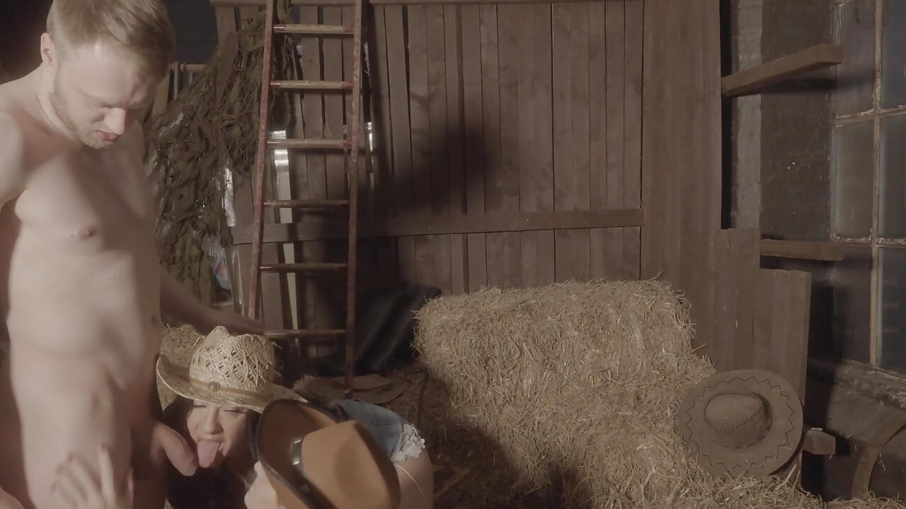 BISEKSUELE COWGIRLS NEUKEN EN PINNEN COWBOY IN DE STAL