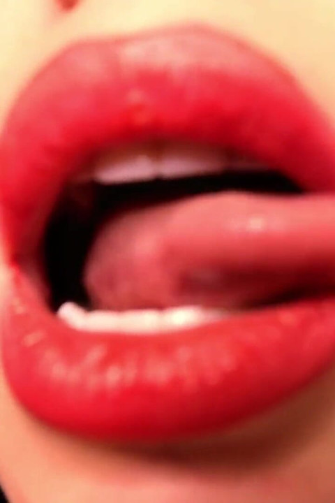 Big red lips licking and cock tease