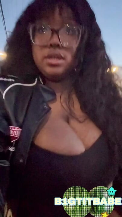 Huge tits outside almost caught+ walking around