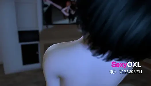 A beautiful woman gets aroused and fantasizes while watching an adult video