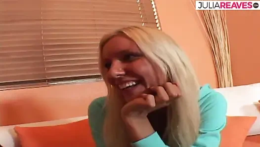 Hot blonde gets pussy stretched after a huge cock thrusts her hard
