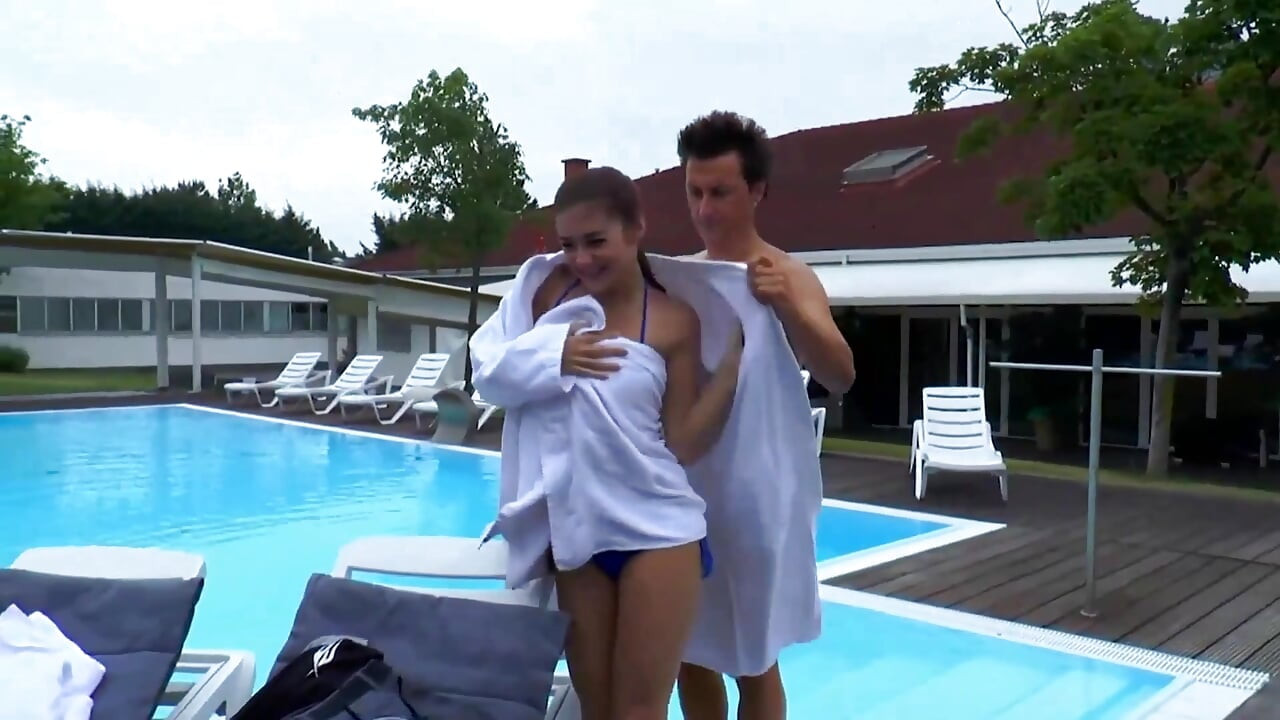 Horny fucking teen rides big cock in swimming pool