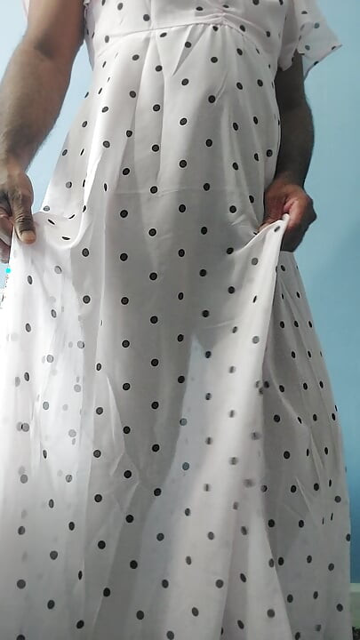 Boy masturbating wearing a Silk Seethrough Wet Pink polka dots Gawun