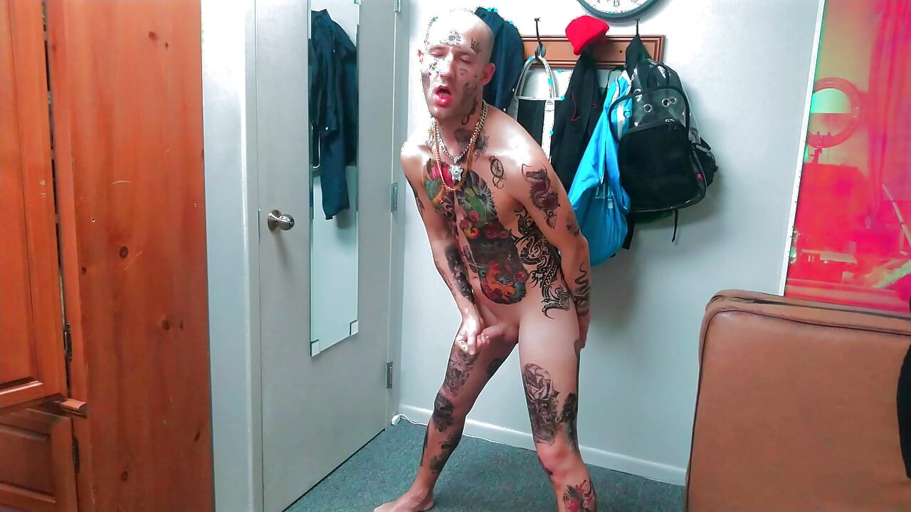 Fully Tatted Man Dildo Fucked