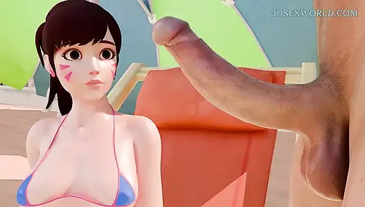 Анальный тройничок с Mercy и D-VA на нудистском пляже (горячий геймплей 3D) 60 Fps