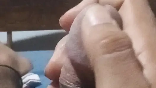 Man lying down masturbates while his neighbor is softening with his wife