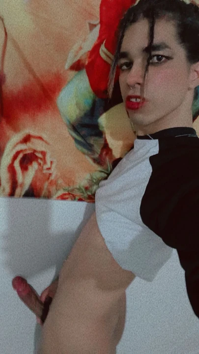 Horny naughty transvestite faggot in panties and cropped with cock full of desire to cum