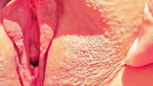 Horny mature shows super close up wide open cunt spread.