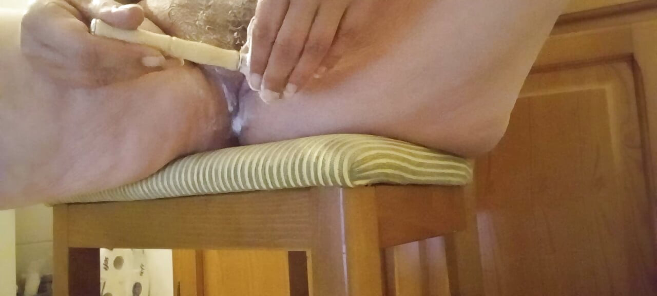 53 Year Old Amateur Shaves Her Hairy Pussy Closeup - Part 2