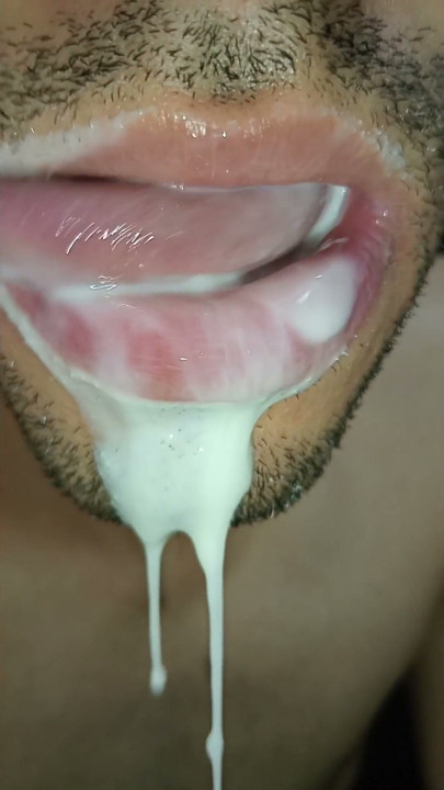 Cum in my mouth, play with your cum, and swallow it, close-up, naughty gay, tongue, sloopy | Clip 3