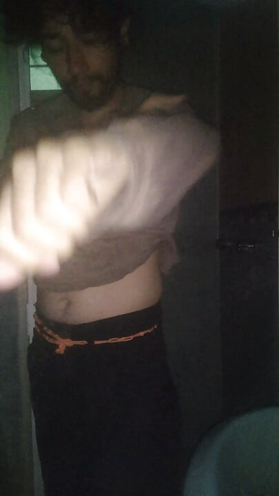 Man Showering with Flashlight On