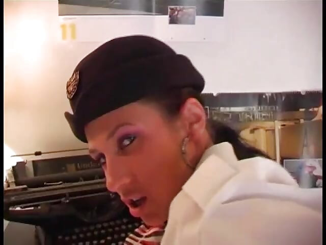 Submissive stewardess likes bad ass-fuck with latex master