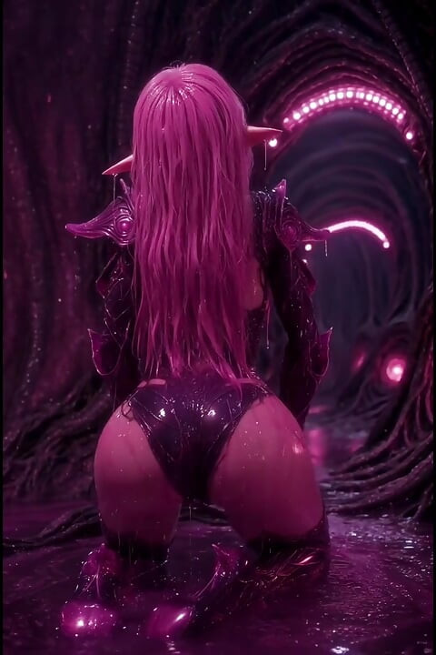 Zırh içinde pembe anime 3d slime elf