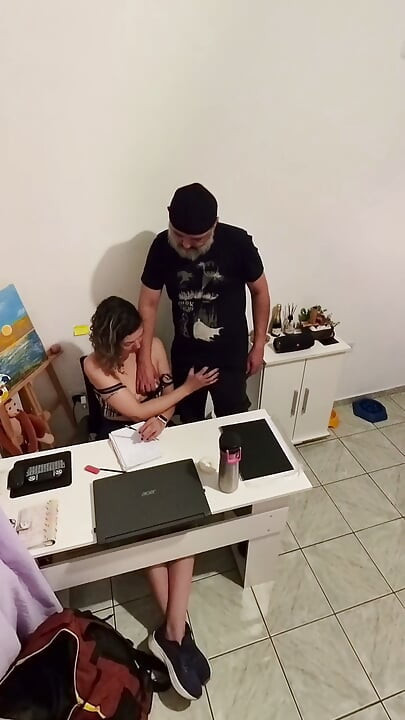 Fucking his stepdaughter until he ejaculates all over her.