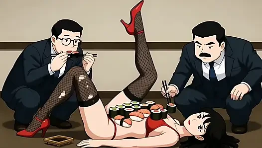 Sushi Girl: Rich Guys Eat Food off a Sexy Slut's Body and Then Fuck Her
