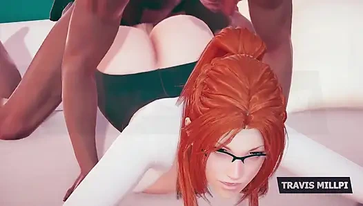 Profesor semok rambut merah merangkak masuk ke dalam kacamata fantasi kantormu pakai kemeja ketat, sikap nakal