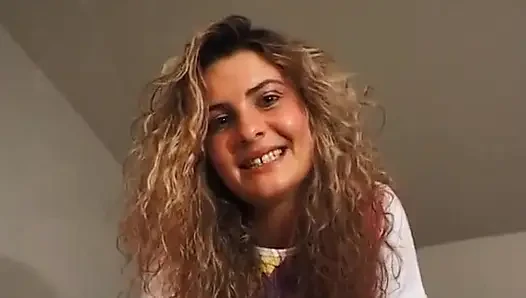Gorgeous curly haired babe masturbating in solo video