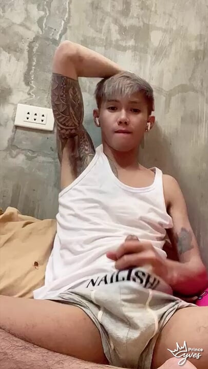 Inked Boy Nipple Tease, Jerking Off, and Cumming