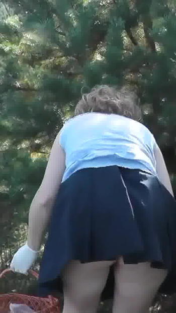 Epic moment from "MILF sexy blonde came to forest to pick mushrooms and forgot to wear panties. No panties under skirt."