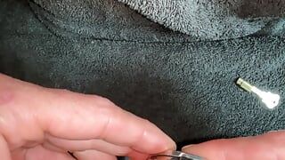 POV putting big dick in flat chastity cage with urethral plug Pt.1