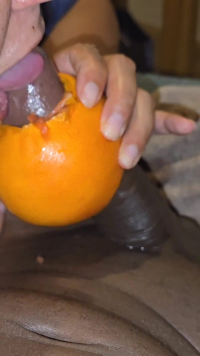 Sucking Stroking His Big Black Cock with a Grapefruit Licking Swallowing His Cum