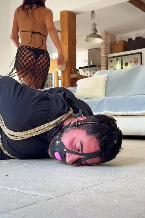 Latina Finds Every Tickling Spot on Her Sub While He Is in a Strict Hogtie