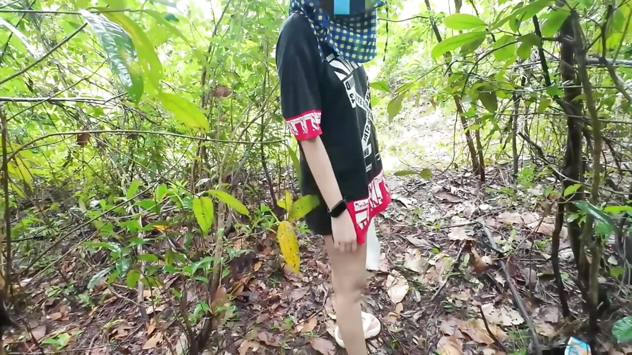 Thai Girl Walking Showing Along the Side of the Field Road in the Countryside Thai Outdoor Public