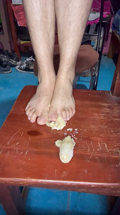 Smashing a banana with your feet