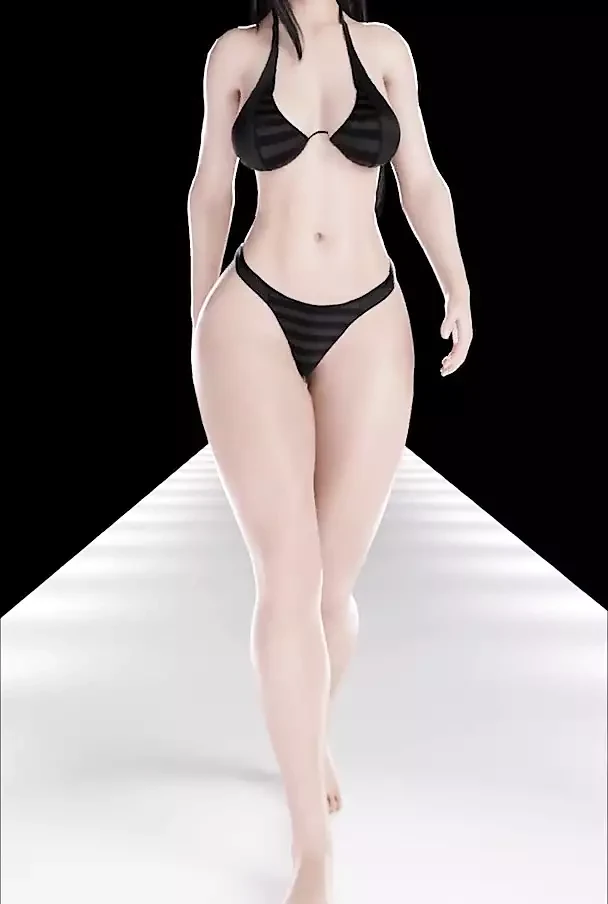 Sexy skinny asian girl walking on a slut podium