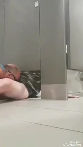 Mature man rides in the bathroom