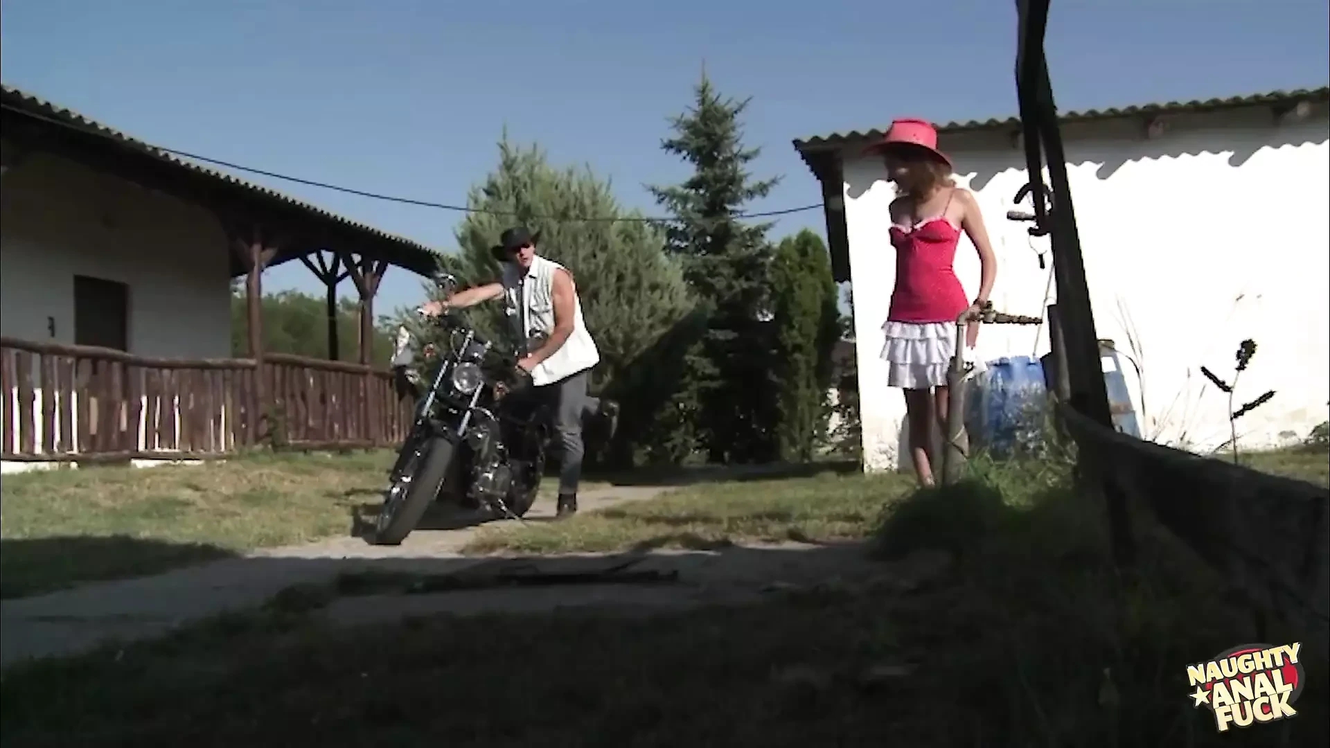 Biker Stud Spots a Farm Girl with Her Small Tits Out and Stops for Sex