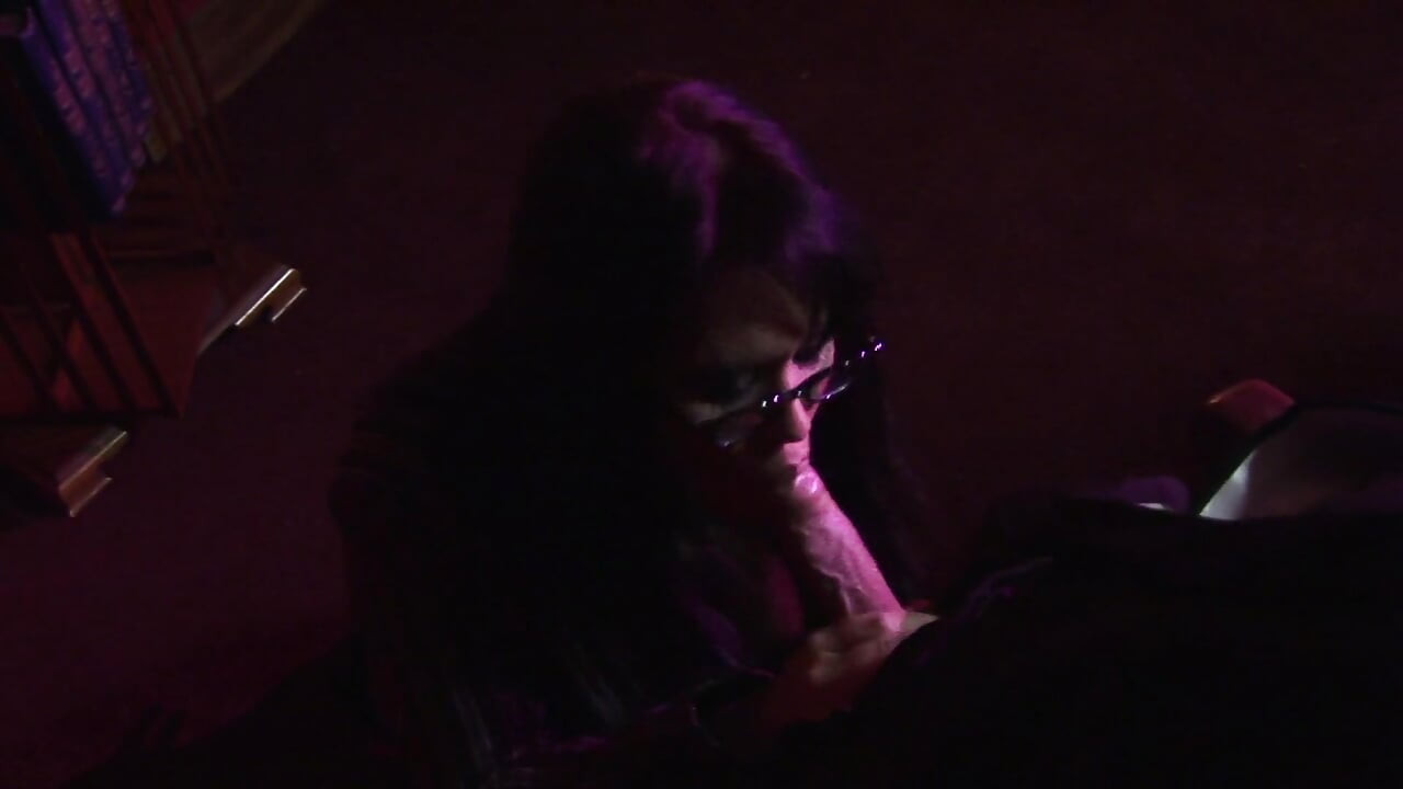 Guy with gloves pounds geeky brunette in stockings on his desk