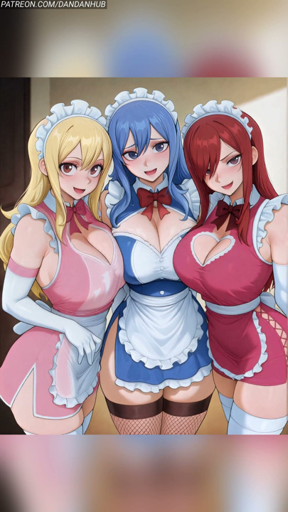 Lucy Erza and Juvia Maid Bounce - Fairy Tail