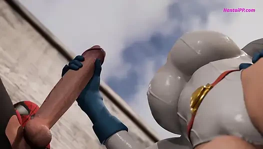 Силовая девушка наклонилась, человек-паук сзади - кроссовер на века