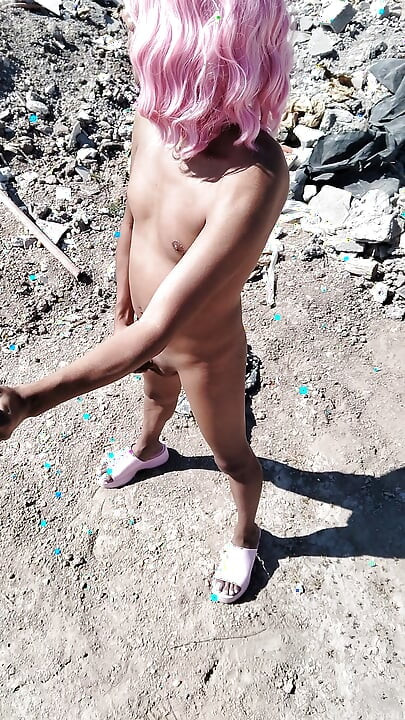Cute hot slut in minidress can't stand it and gets naked in public but discovers man watching her and better leave hot