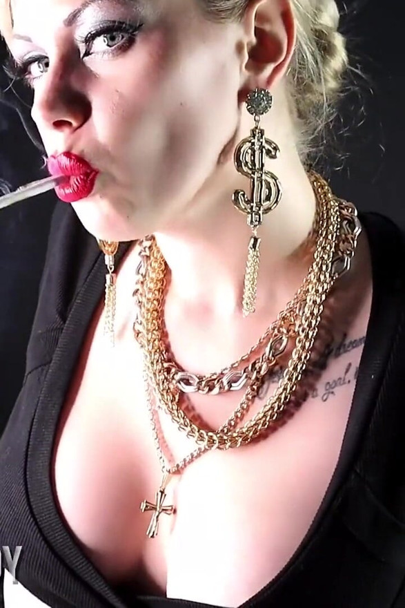 Golden jewelry tease and 2 cigarettes smoking seduction (custom)