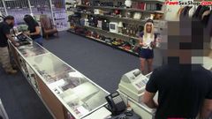 Skinny amateur spreads her pussy for pawnshop owner