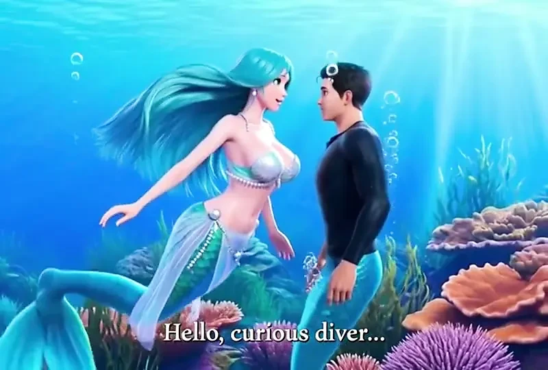 Underwater fantasy where a diver discovers a mesmerizing mermaid