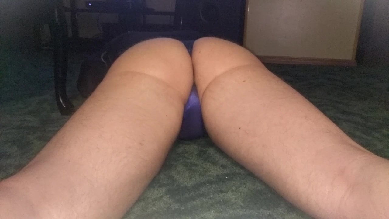 My ass in a shiny blue thong