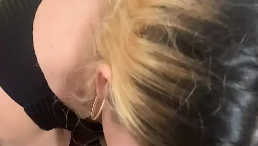 Sucking the furniture assembler while husband works